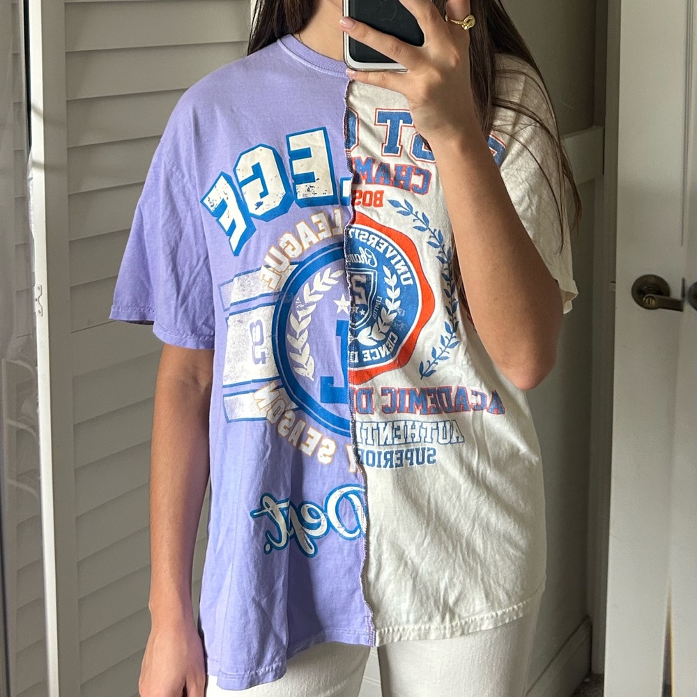 PacSun Lavender and Cream Men’s College T-Shirt